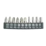 Set de capete de surubelnita 10buc, 25mm:PH1/2/3,PZ1/2/3, T20/25/30/40