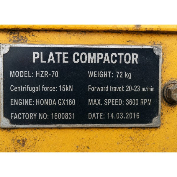 Placuta identificare placa compactoare Strong HZR-70 Honda GX160